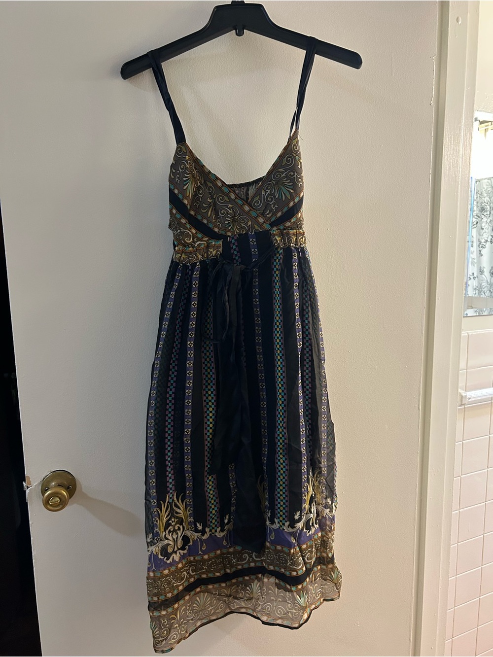 Boho Print Spaghetti-Strap Dress in Black and Purple